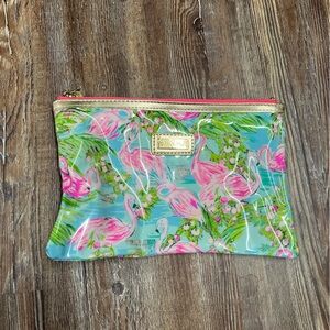 Lilly Pulitzer Y2K blue and pink flamingo makeup bag